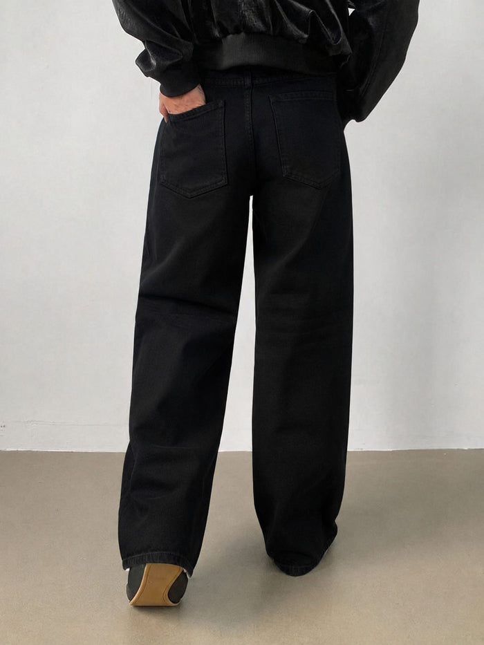 Pure Black Baggy Fit Rigid Jeans