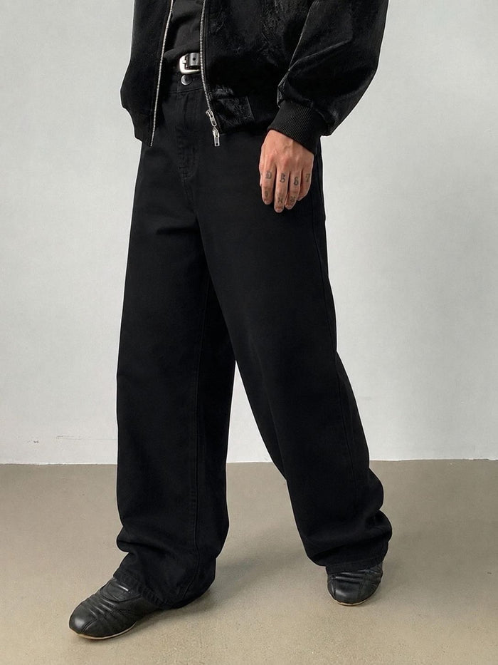 Pure Black Baggy Fit Rigid Jeans