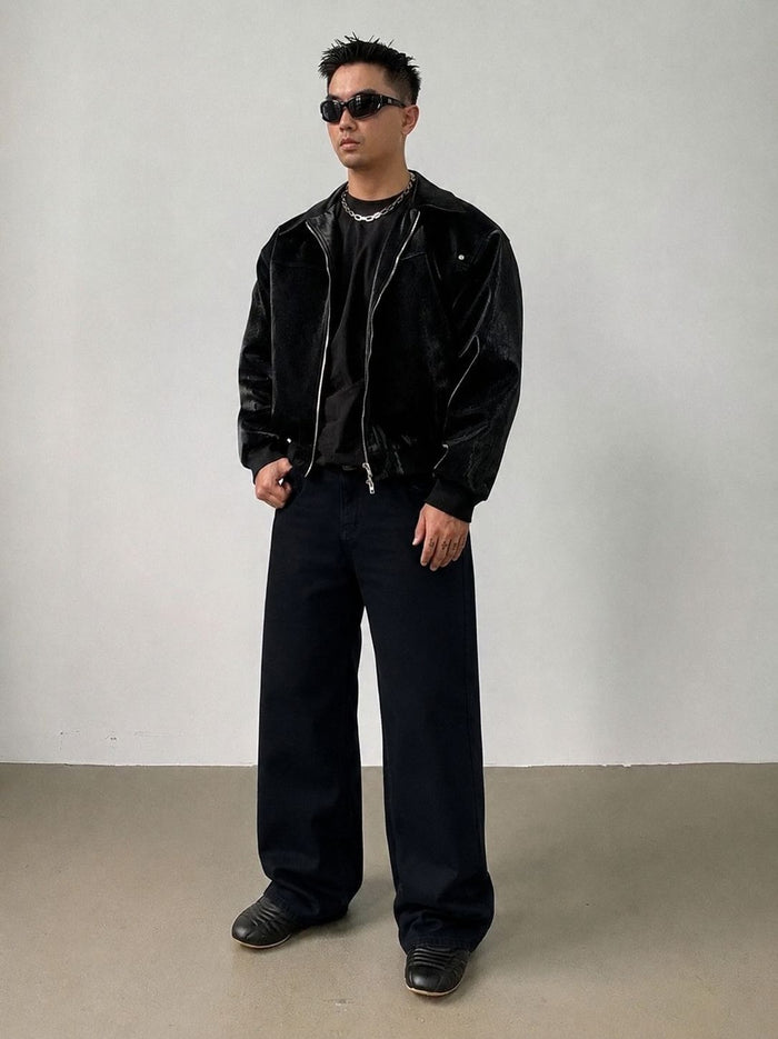 Pure Black Baggy Fit Rigid Jeans
