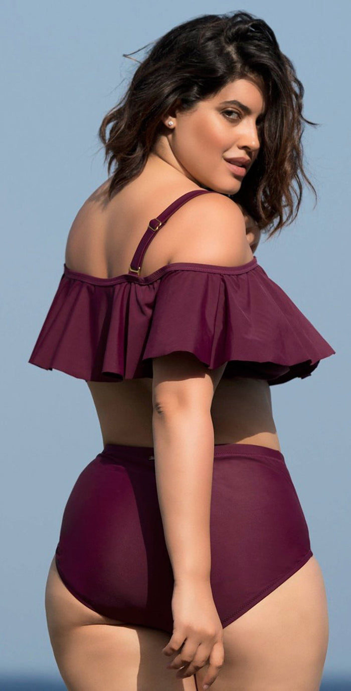 Raisins Curve Tortuga Flounce Top in Maroon Y840027-MAR: