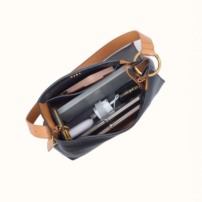 Rayna Shoulder Bag In Double-Faced Leather - Black