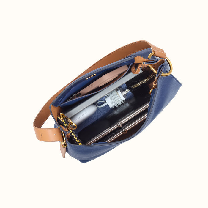 Rayna Shoulder Bag In Double-Faced Leather - Navy Horizon