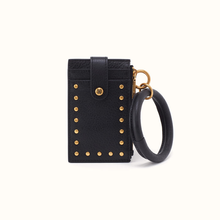 Ring Credit Card Wristlet in Pebbled Leather - Black- FOL