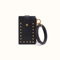 Ring Credit Card Wristlet in Pebbled Leather - Black- FOL