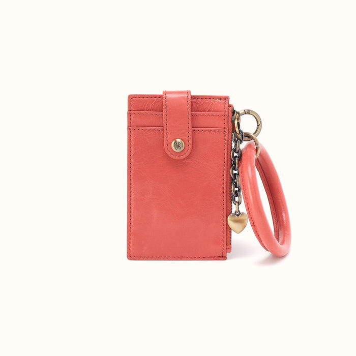 Ring Credit Card Wristlet In Polished Leather - Pink Mirage