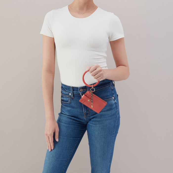 Ring Credit Card Wristlet In Polished Leather - Pink Mirage