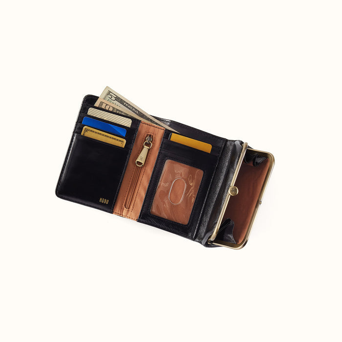Robin Compact Wallet In Polished Leather - Black