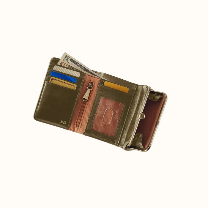 Robin Compact Wallet In Polished Leather - Olive Veil