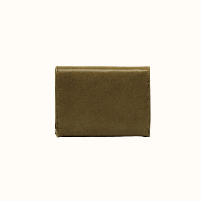 Robin Compact Wallet In Polished Leather - Olive Veil