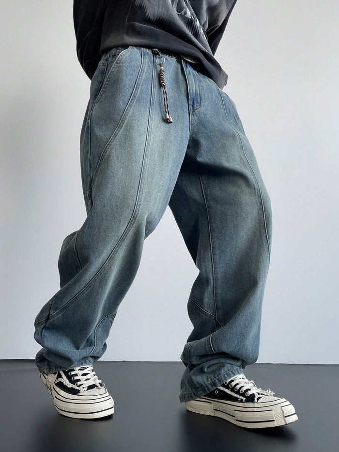 Rolling Panel Loose Straight Fit Jeans