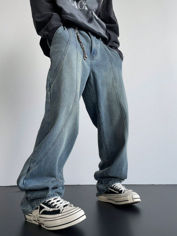 Rolling Panel Loose Straight Fit Jeans