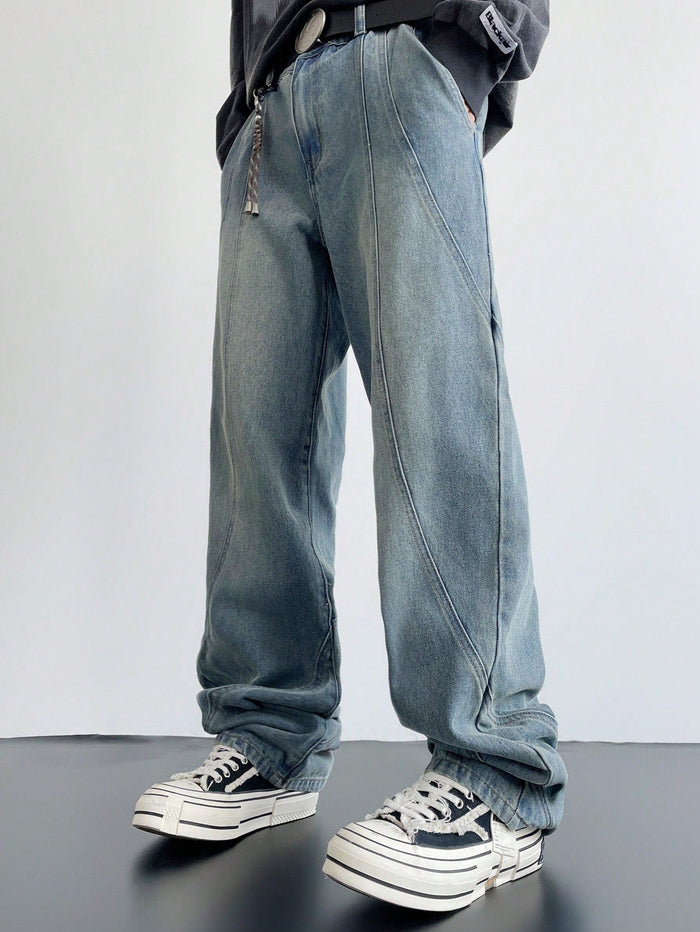 Rolling Panel Loose Straight Fit Jeans