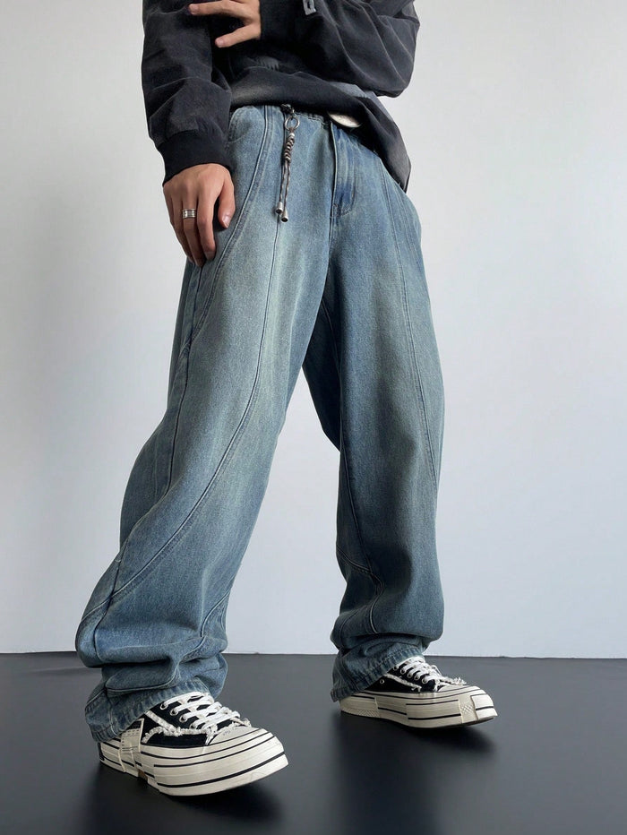 Rolling Panel Loose Straight Fit Jeans