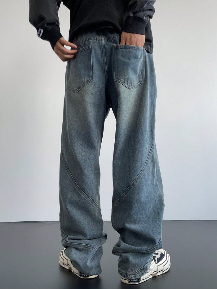 Rolling Panel Loose Straight Fit Jeans