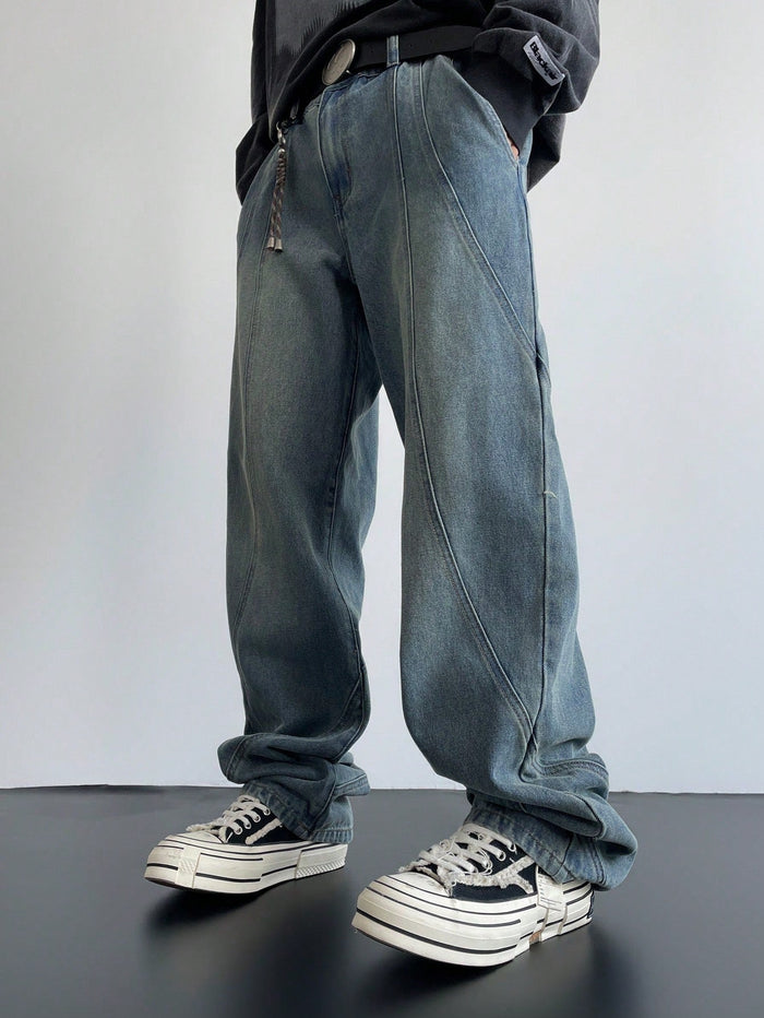 Rolling Panel Loose Straight Fit Jeans