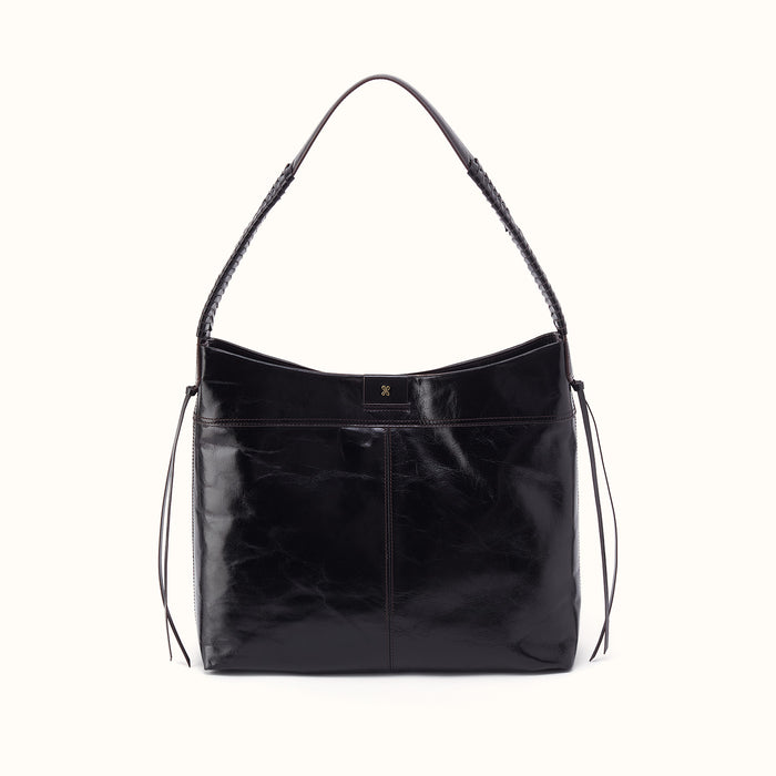 Romy Hobo in Polished Leather - Black- FOL