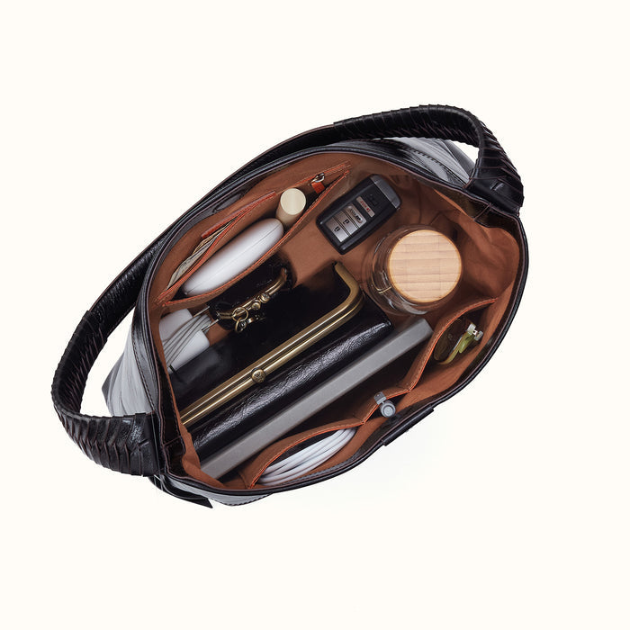 Romy Hobo in Polished Leather - Black