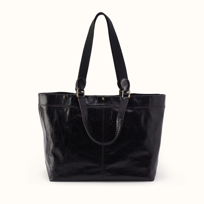 Romy Max Tote In Polished Leather - Black- FOL