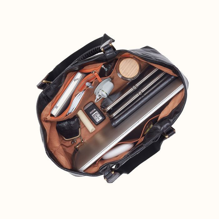 Romy Max Tote in Polished Leather - Black