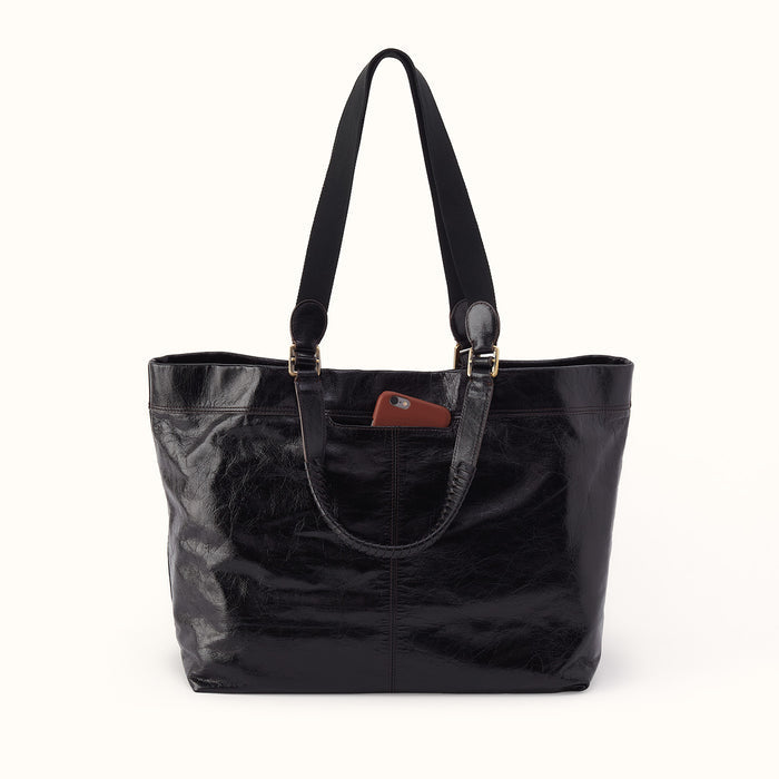 Romy Max Tote in Polished Leather - Black