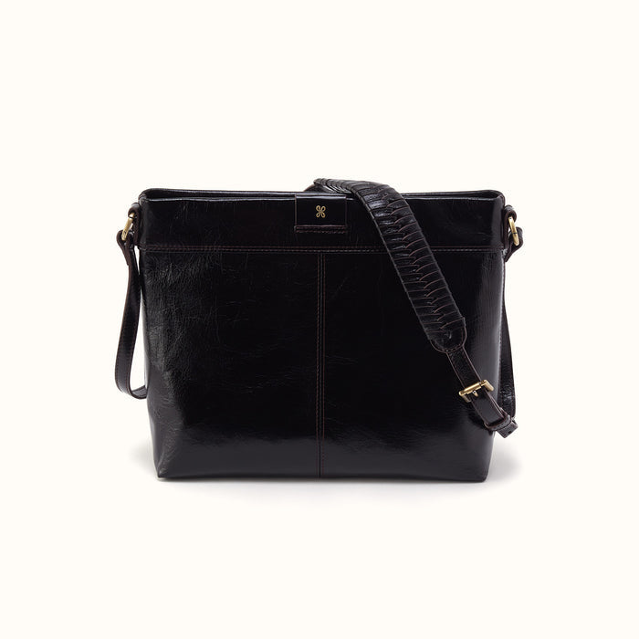 Romy Medium Crossbody In Polished Leather - Black- FOL