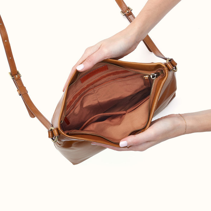 Romy Medium Crossbody in Polished Leather - Truffle