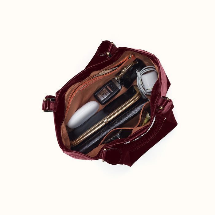 Romy Medium Tote in Polished Leather - Saddleberry