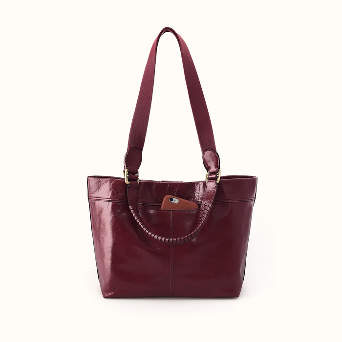 Romy Medium Tote in Polished Leather - Saddleberry