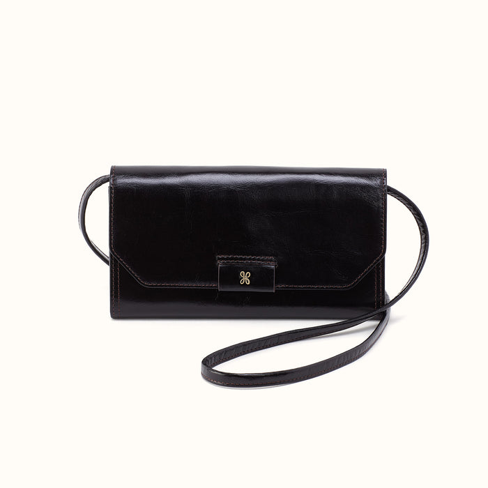 Romy Wallet Crossbody In Polished Leather - Black- FOL