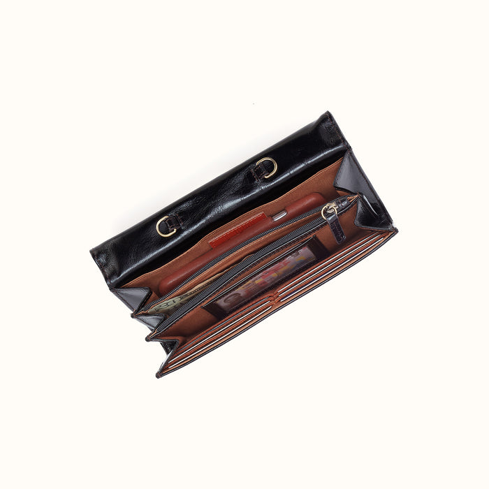 Romy Wallet Crossbody in Polished Leather - Black