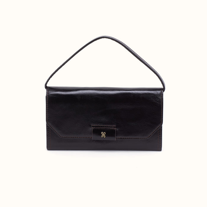 Romy Wallet Crossbody in Polished Leather - Black