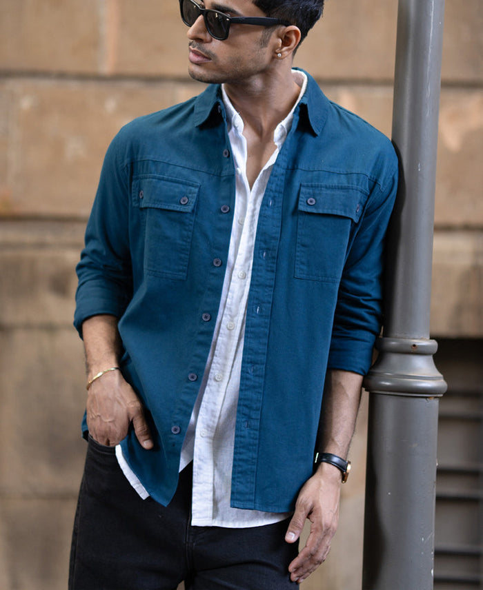 Royal Blue Structured Overshirt 100% Cotton
