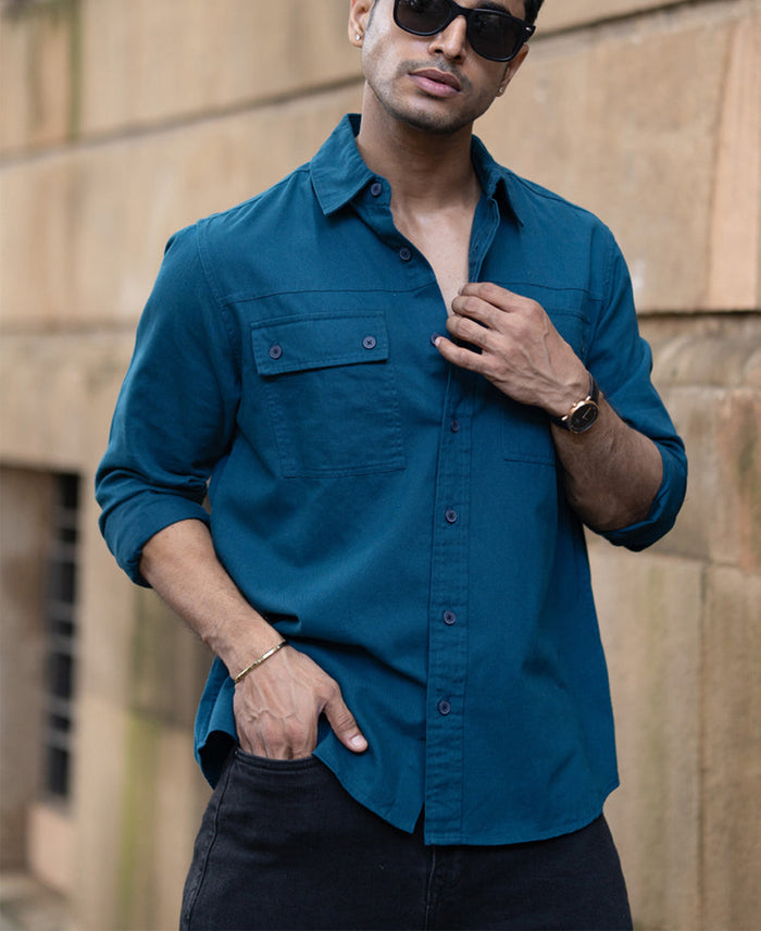Royal Blue Structured Overshirt 100% Cotton