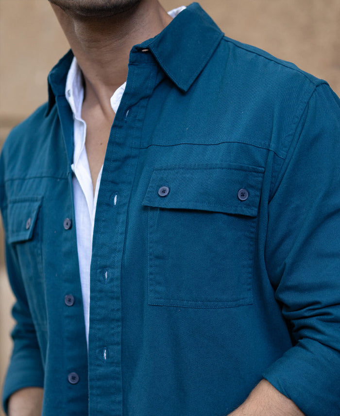 Royal Blue Structured Overshirt 100% Cotton