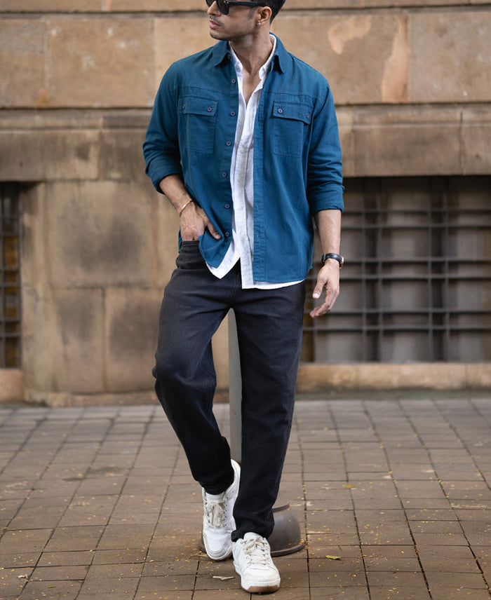 Royal Blue Structured Overshirt 100% Cotton