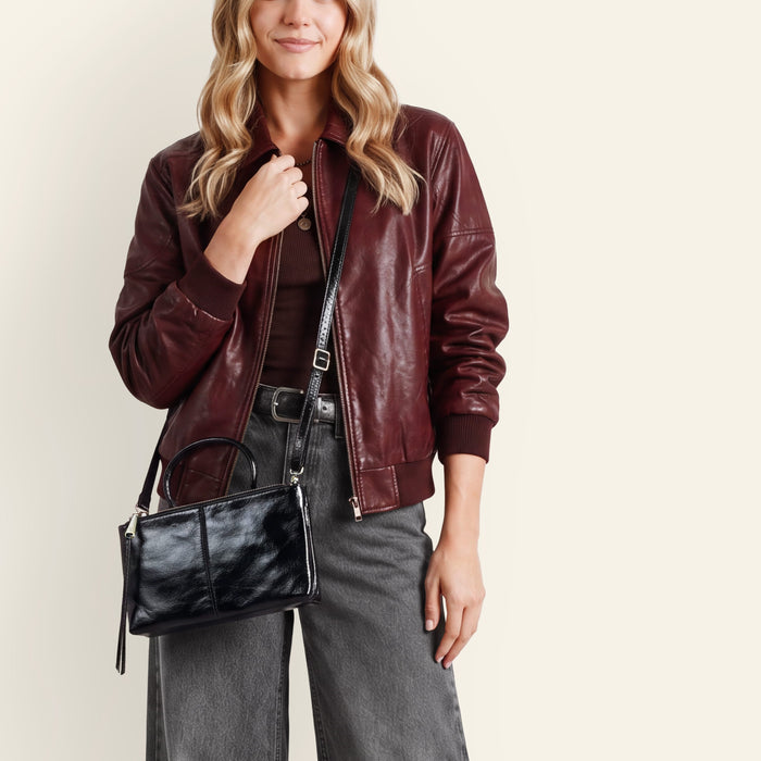 Sable Crossbody In Polished Leather - Black