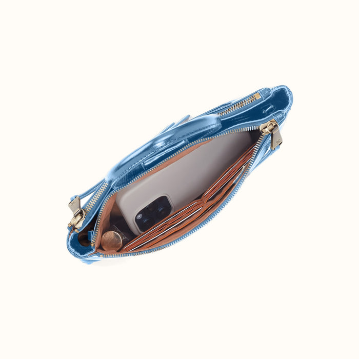 Sable Crossbody In Polished Leather - Faded Denim