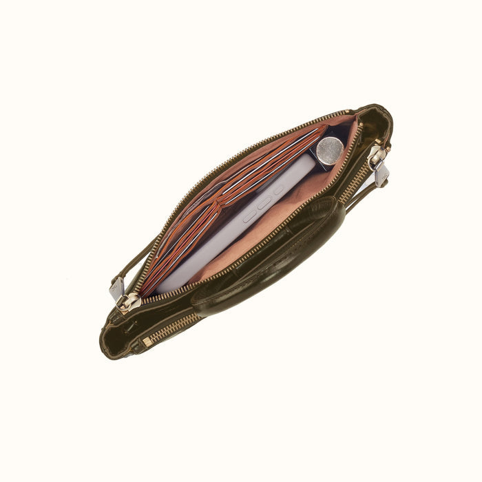 Sable Crossbody In Polished Leather - Olive Veil