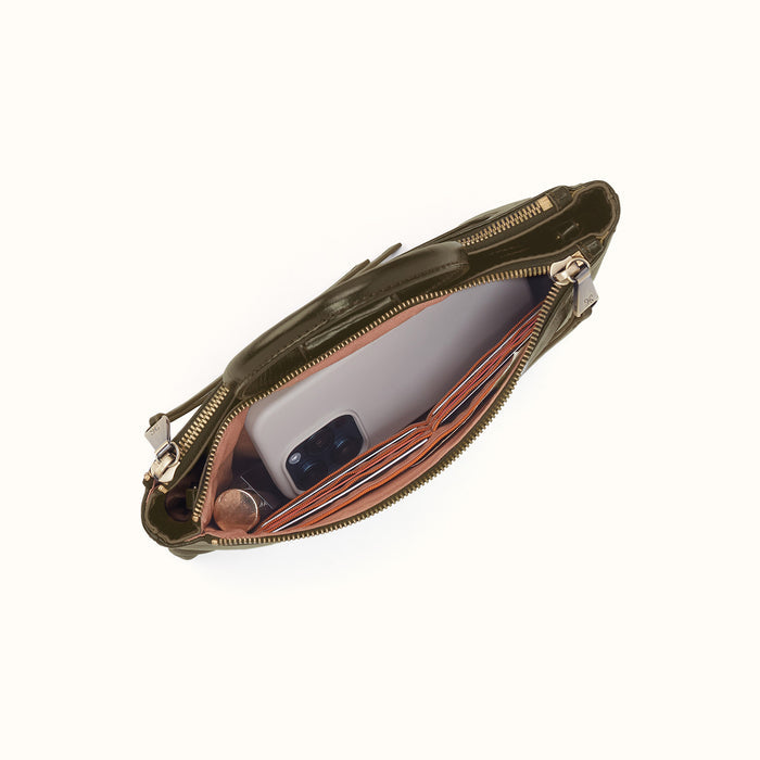 Sable Crossbody In Polished Leather - Olive Veil