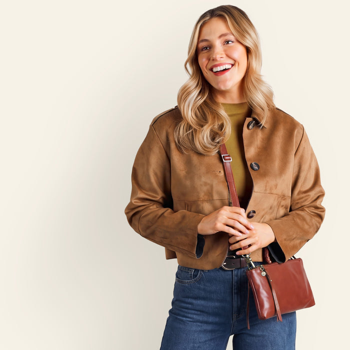 Sable Crossbody In Washed Leather - Kindling Brown