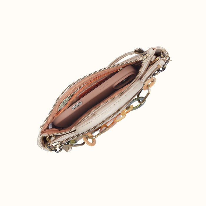 Sable Crossbody With Charm In Polished Leather - Pale Flax