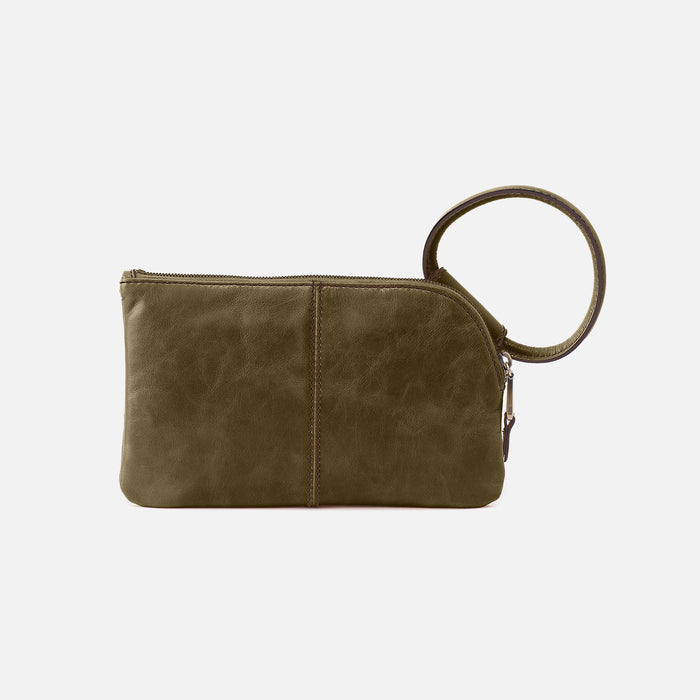 Sable Wristlet In Polished Leather - Olive Veil