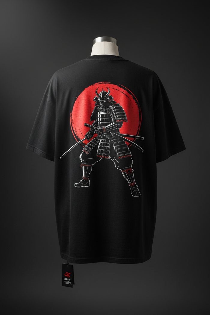 Samurai Tee Back — Samurai warrior red sun graphic by Varidon