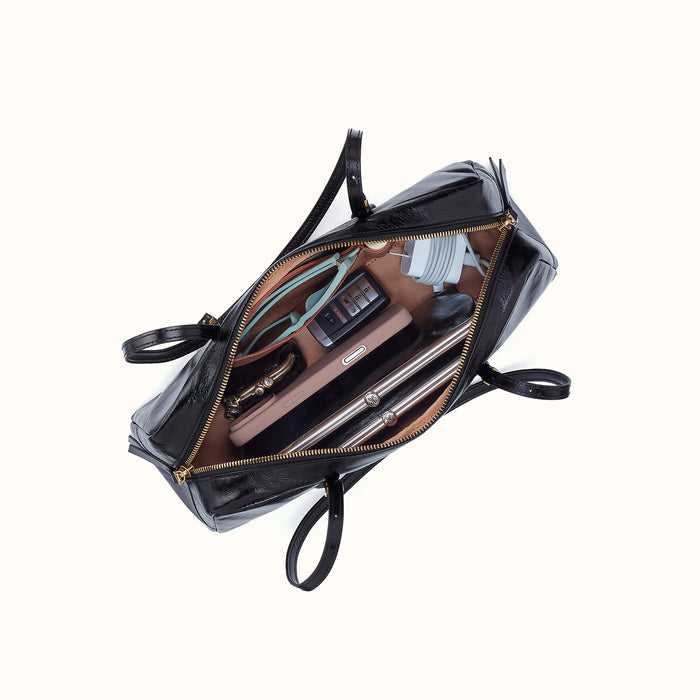 Scottie Satchel In Polished Leather - Black