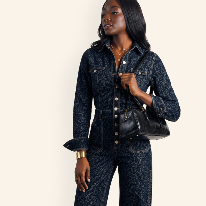 Scottie Satchel in Polished Leather - Black