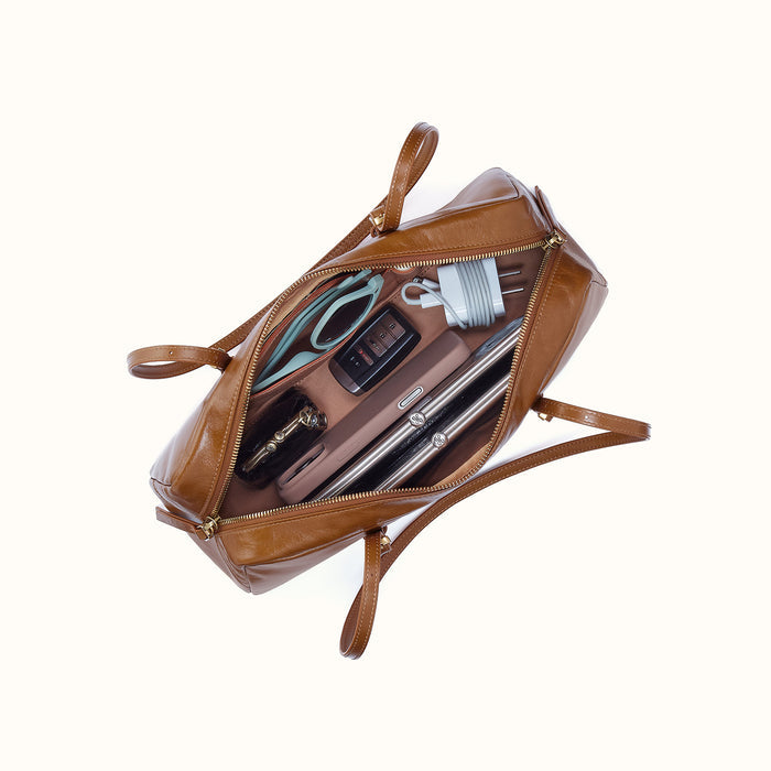 Scottie Satchel in Polished Leather - Truffle