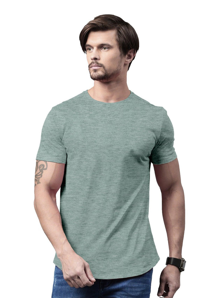 mens sea glass blue classic fit t-shirt short sleeve crew neck prism heather airlume cotton lifestyle image