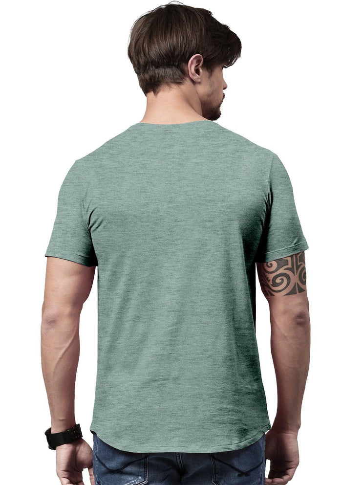 mens sea glass blue classic fit t-shirt short sleeve crew neck prism heather airlume cotton back lifestyle image