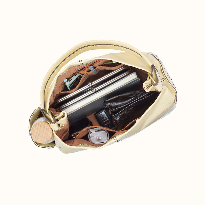 Seneca Shoulder Bag in Polished Leather - Butter Yellow