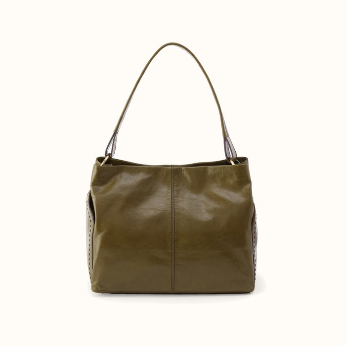 Seneca Shoulder Bag In Polished Leather - Olive Veil- FOL